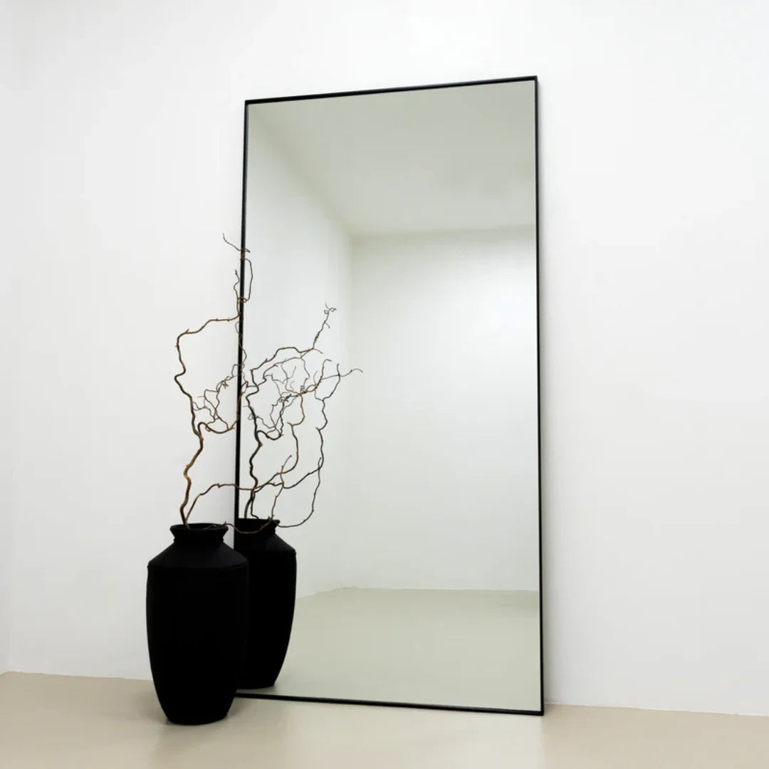 Theo - Grand Miroir Industriel Autoportant en Métal Noir 200x100 cm